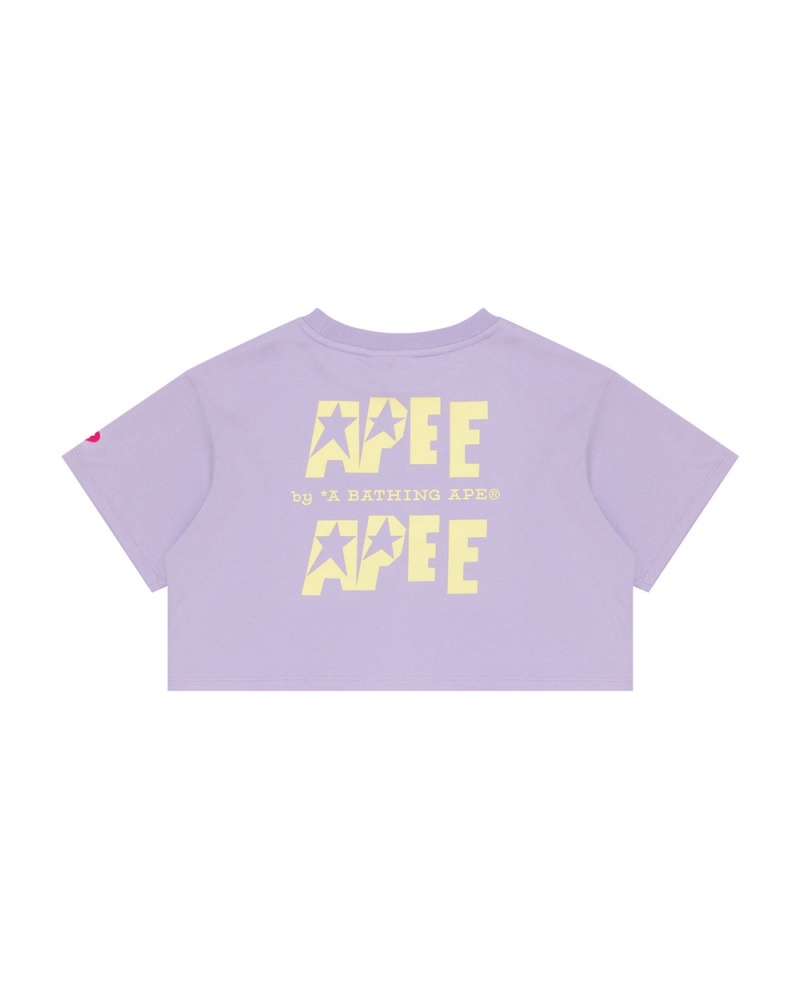 T Shirts Bape Double logo cropped Violette Femme | PWY-07261867